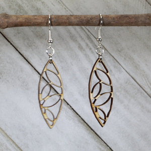 Art Deco Leaf Wooden Dangle Earrings | Geometric Nature Jewelry by Cate's Concepts, LLC, handmade jewelry main product photo