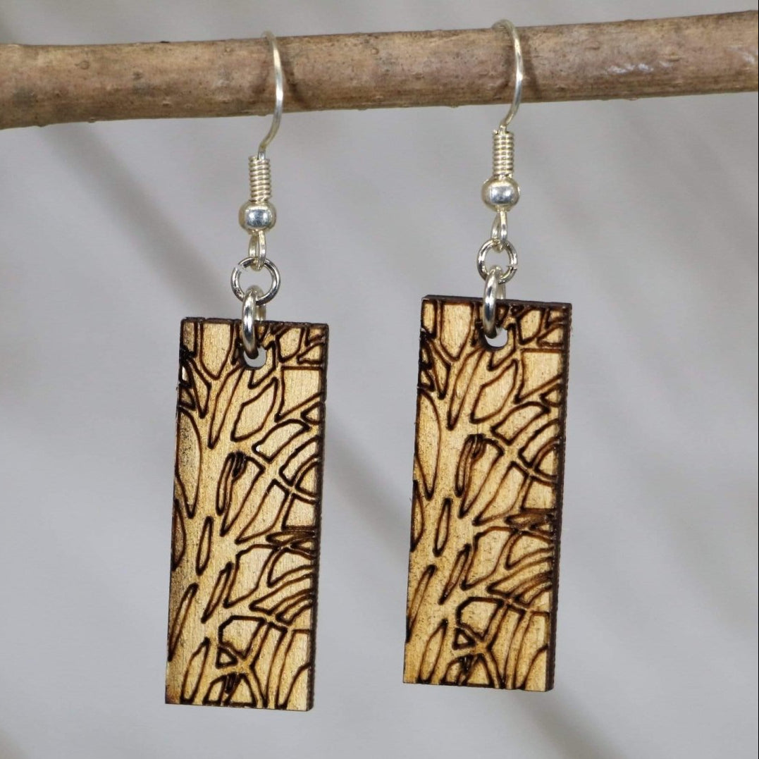 Art Nouveau Tree Bar Wooden Dangle Earrings | Nature Jewelry by Cate's Concepts, LLC, handmade jewelry main product photo