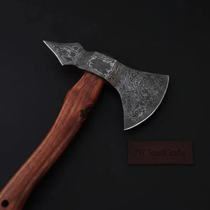 Double-Bit Damascus Axe Head with Rear Spike Variant by JW SteelCrafts, Southern handmade gift main product photo