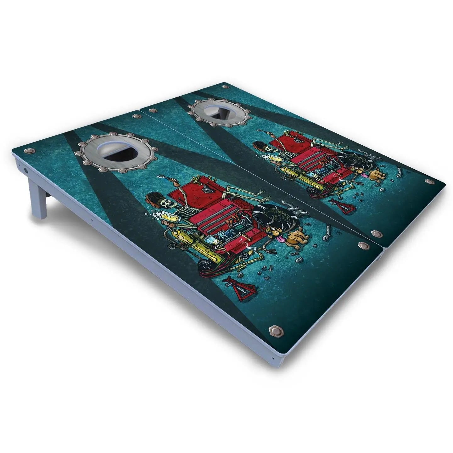 Artist Series Cornhole Boards - All Weather Series - Garage Life by Cornhole Solutions, custom cornhole board detail photo 3