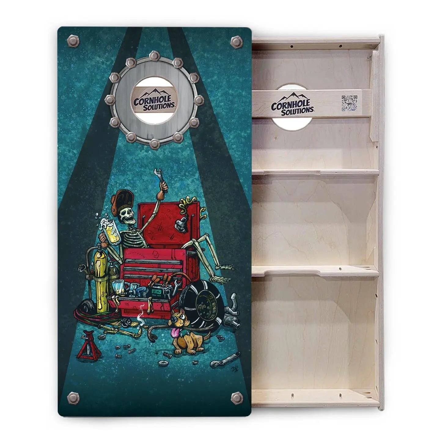 Artist Series Cornhole Boards - Professional Tournament Series - Garage Life by Cornhole Solutions, custom cornhole board detail photo 4