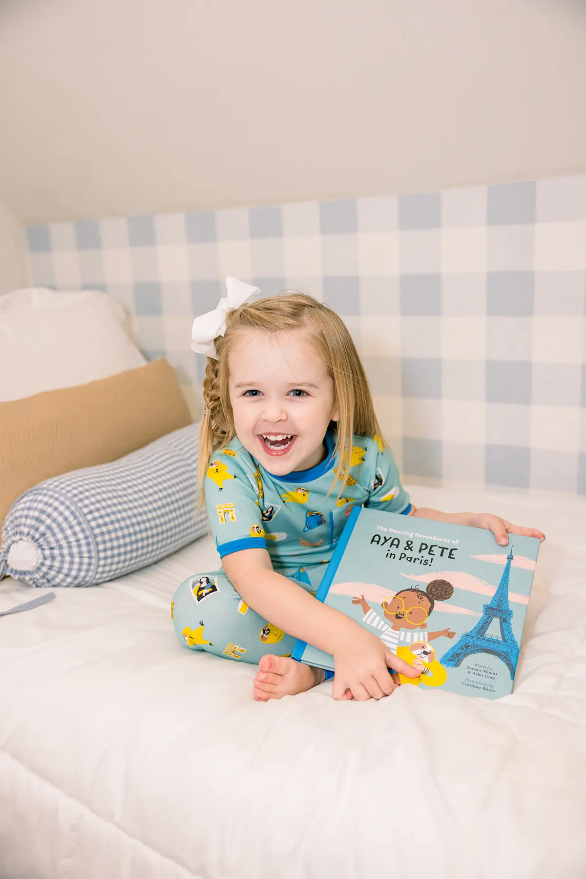 Aya & Pete in Paris Organic Cotton Kids Pajamas & Book Set by Nola Tawk, Southern food gift detail photo 7