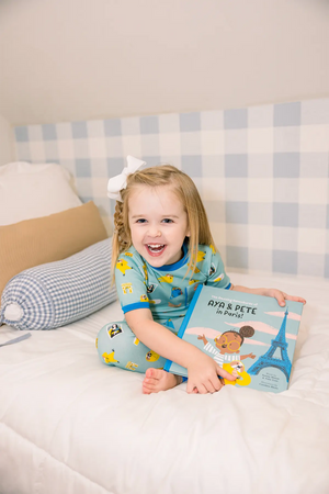 Aya & Pete in Paris Organic Cotton Kids Pajamas & Book Set by Nola Tawk, Southern food gift detail photo 7
