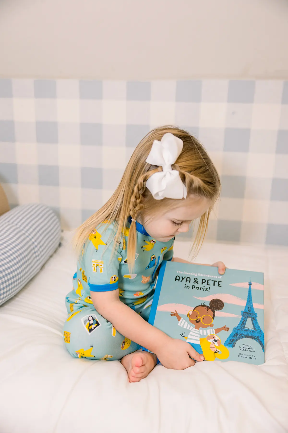Aya & Pete in Paris Organic Cotton Kids Pajamas & Book Set by Nola Tawk, Southern food gift detail photo 10