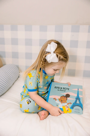 Aya & Pete in Paris Organic Cotton Kids Pajamas & Book Set by Nola Tawk, Southern food gift detail photo 10