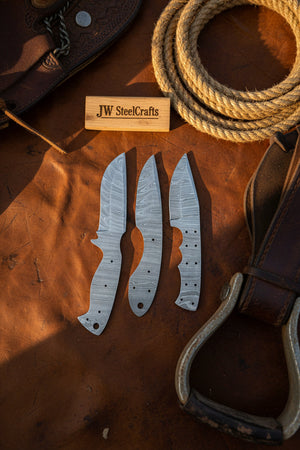 Damascus Knife Blanks Set 4.5 Inch Blades Fixed Blade DIY Trio detail view by JW SteelCrafts