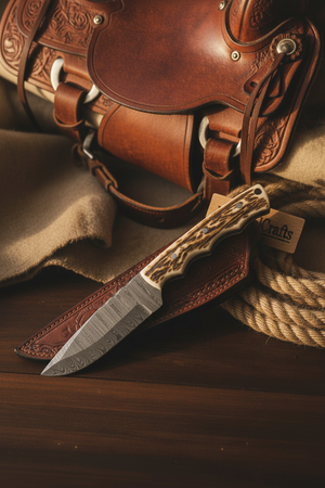 Rustic Hollow Hunter Knife 12" Handmade Damascus Stag Horn Handle