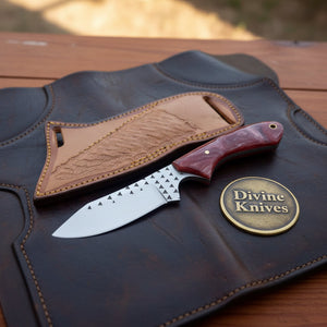 Maroon Finger Groove Rasp Skinner Knife by Divine Knives, product view 3
