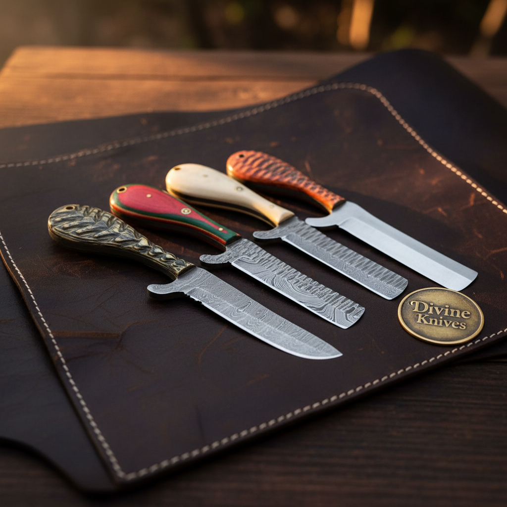 Multi-Material Bull Cutter Set with Five Distinct Handle Types detail view by Divine Knives
