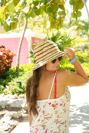Brown Stripe Raffia Bucket Hat by KenzKustomz — product view 6