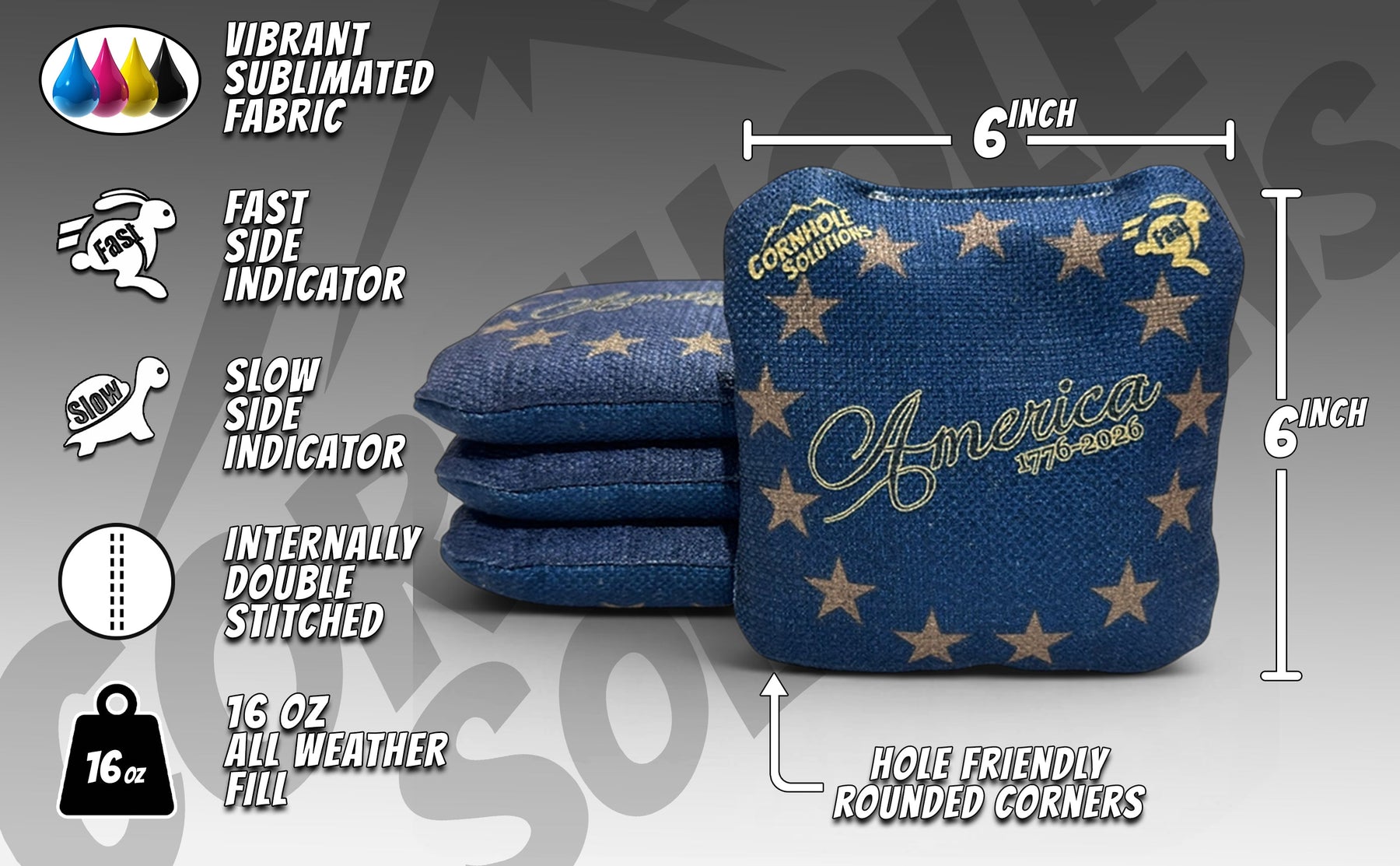 America Distressed Stars & Distressed Stripes - Pro Style REC Cornhole Bags – Regulation 6"x6" – Full Set of 8 by Cornhole Solutions, custom cornhole board detail photo 5