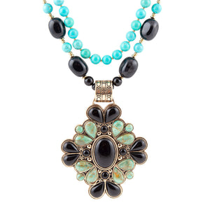 Barcelona Blue Turquoise and Black Onyx Golden Statement Necklace by Barse Jewelry