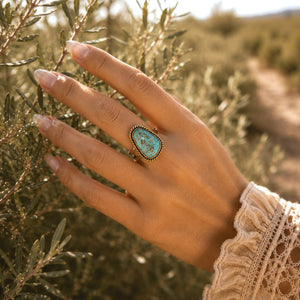 Roped Blue Turquoise Golden Ring detail view by Barse Jewelry