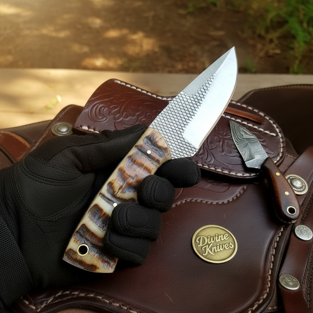 Ram Horn Rasp Steel Skinner Knife by Divine Knives