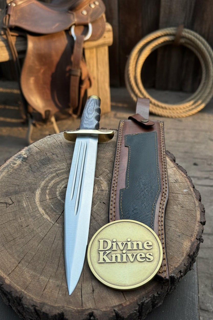 Brass Guard Damascus Dagger Display Knife with Leather Sheath by Divine Knives