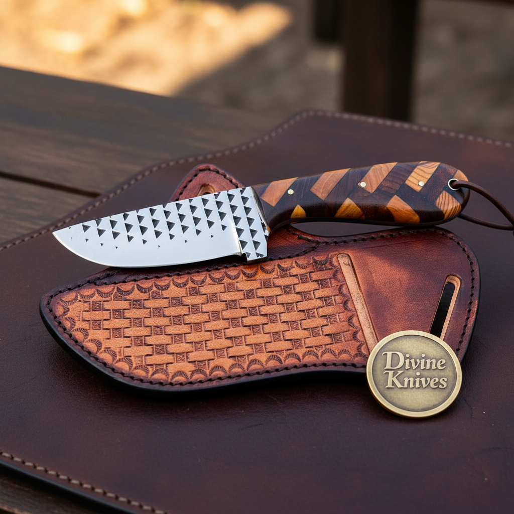 Chevron Wood Handle Rasp Skinner by Divine Knives, product view 2