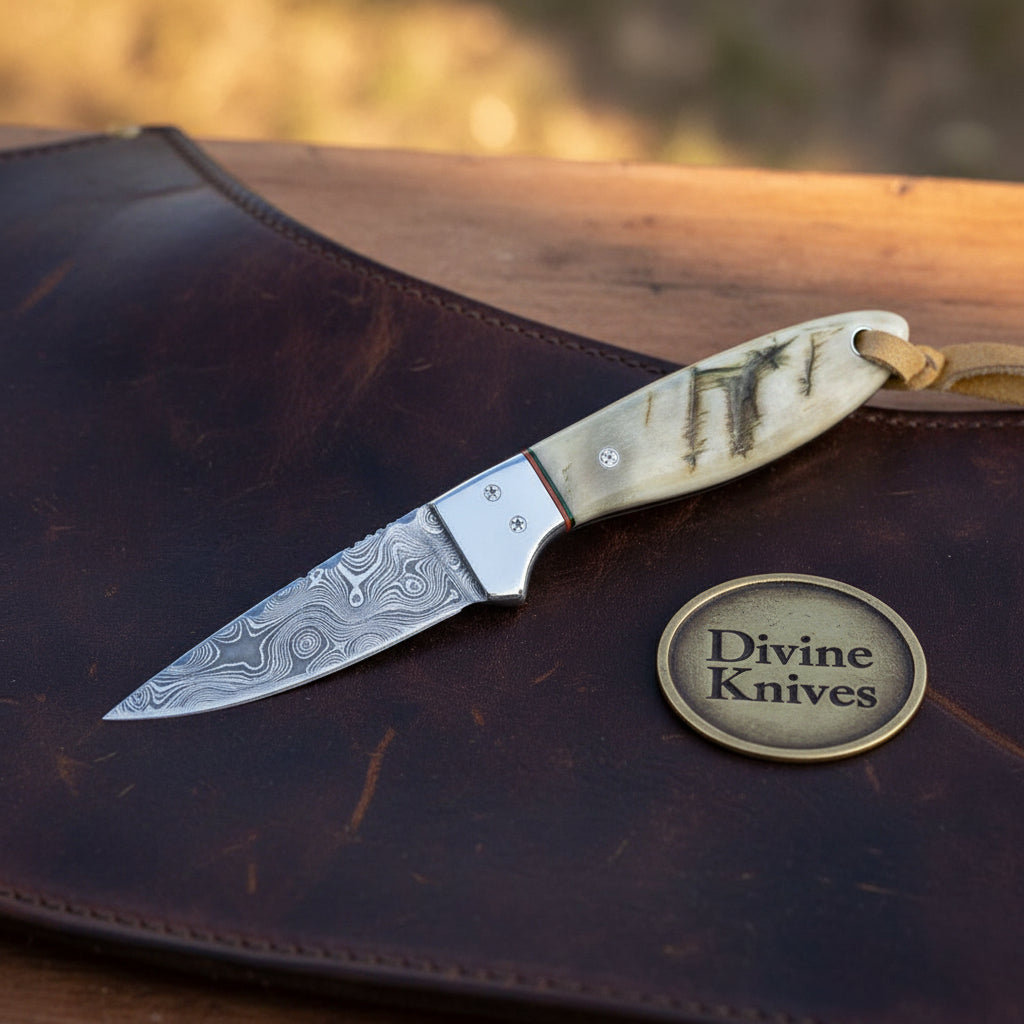 Damascus Sheephorn Cowboy Knife with by Divine Knives