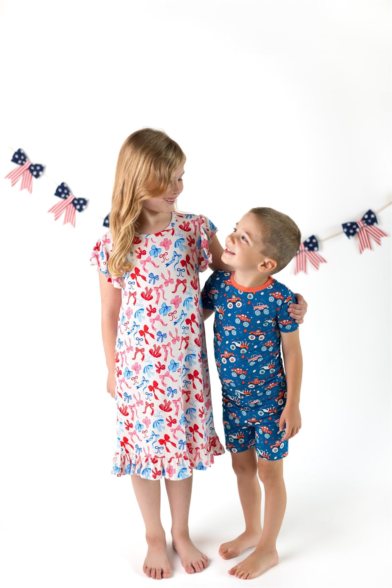 Red, White, & Blue Nightgown | Patriotic Bows Girls Bamboo Nightgown by Boosh Baby image 5