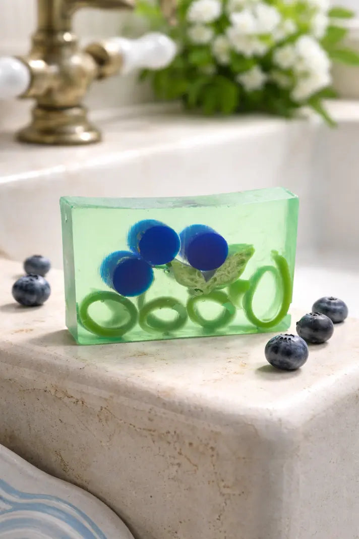 Blueberry Soap Slice 5.5 Oz. by Essential Journeys, natural skincare detail photo 2