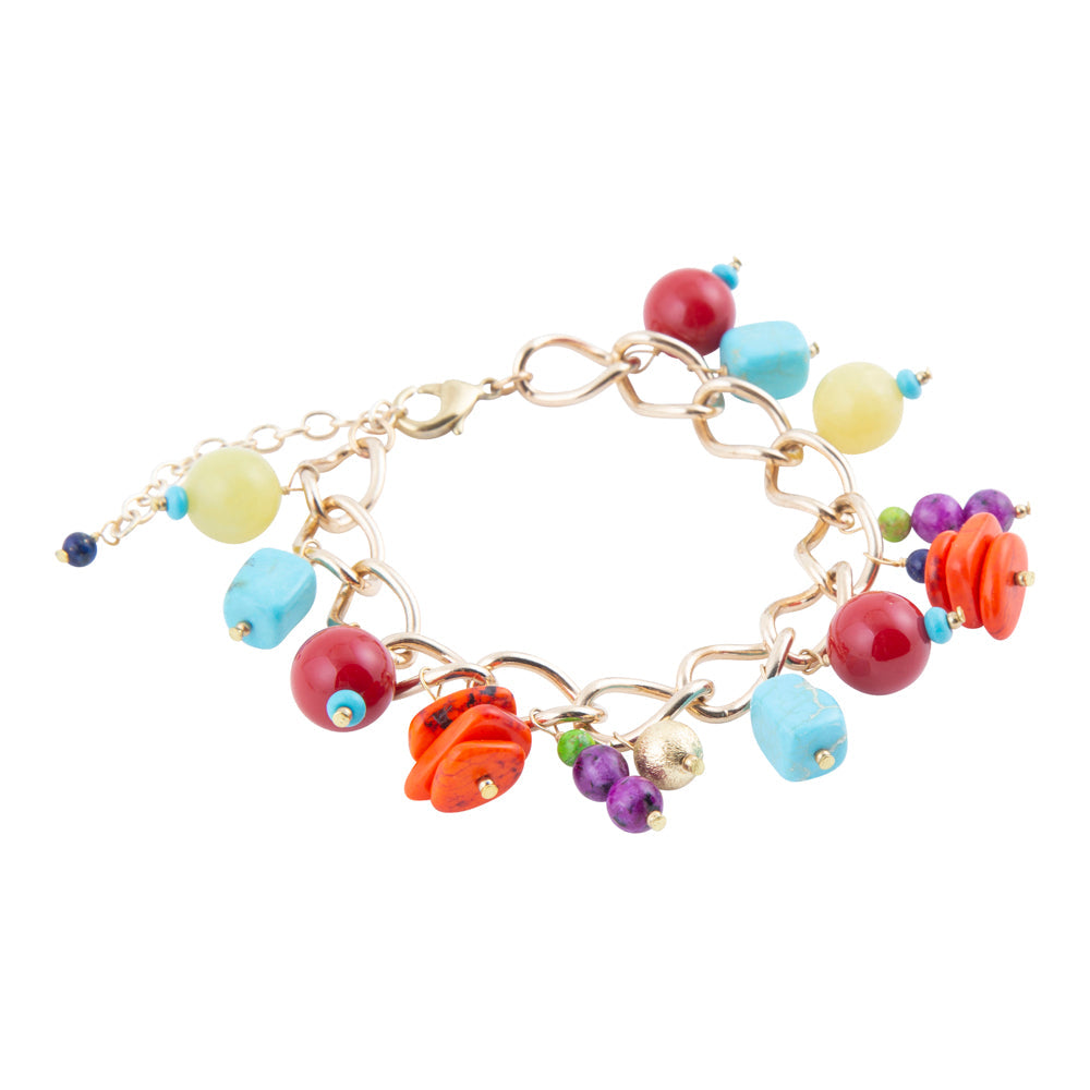 Zion Colorful Stone Charm Golden Bracelet detail view by Barse Jewelry