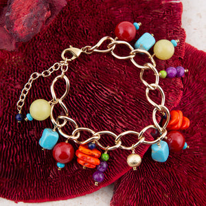 Zion Colorful Stone Charm Golden Bracelet detail view by Barse Jewelry