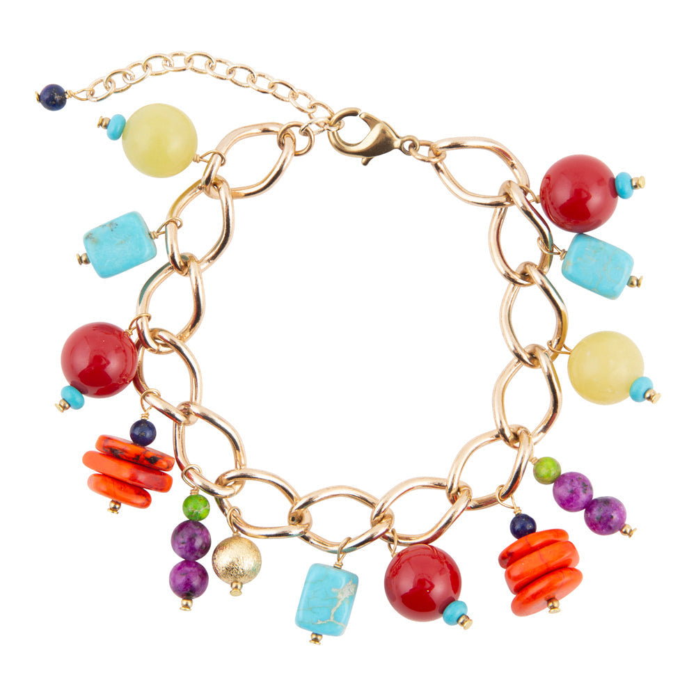Zion Colorful Stone Charm Golden Bracelet by Barse Jewelry