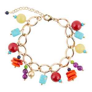 Zion Colorful Stone Charm Golden Bracelet by Barse Jewelry