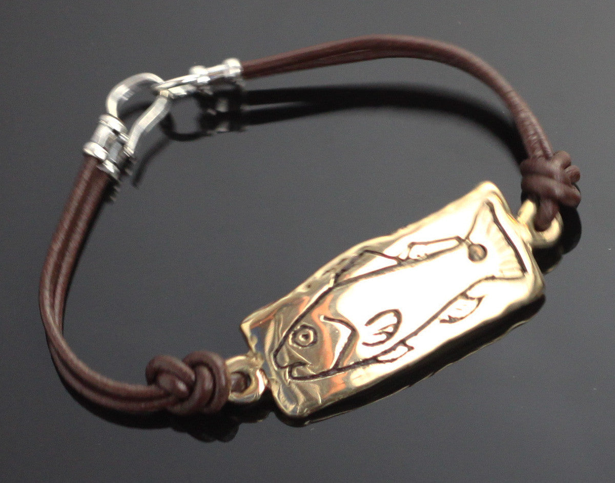 Bronze Redfish Tag Bracelet on Double Leather by Anisa Jewelry