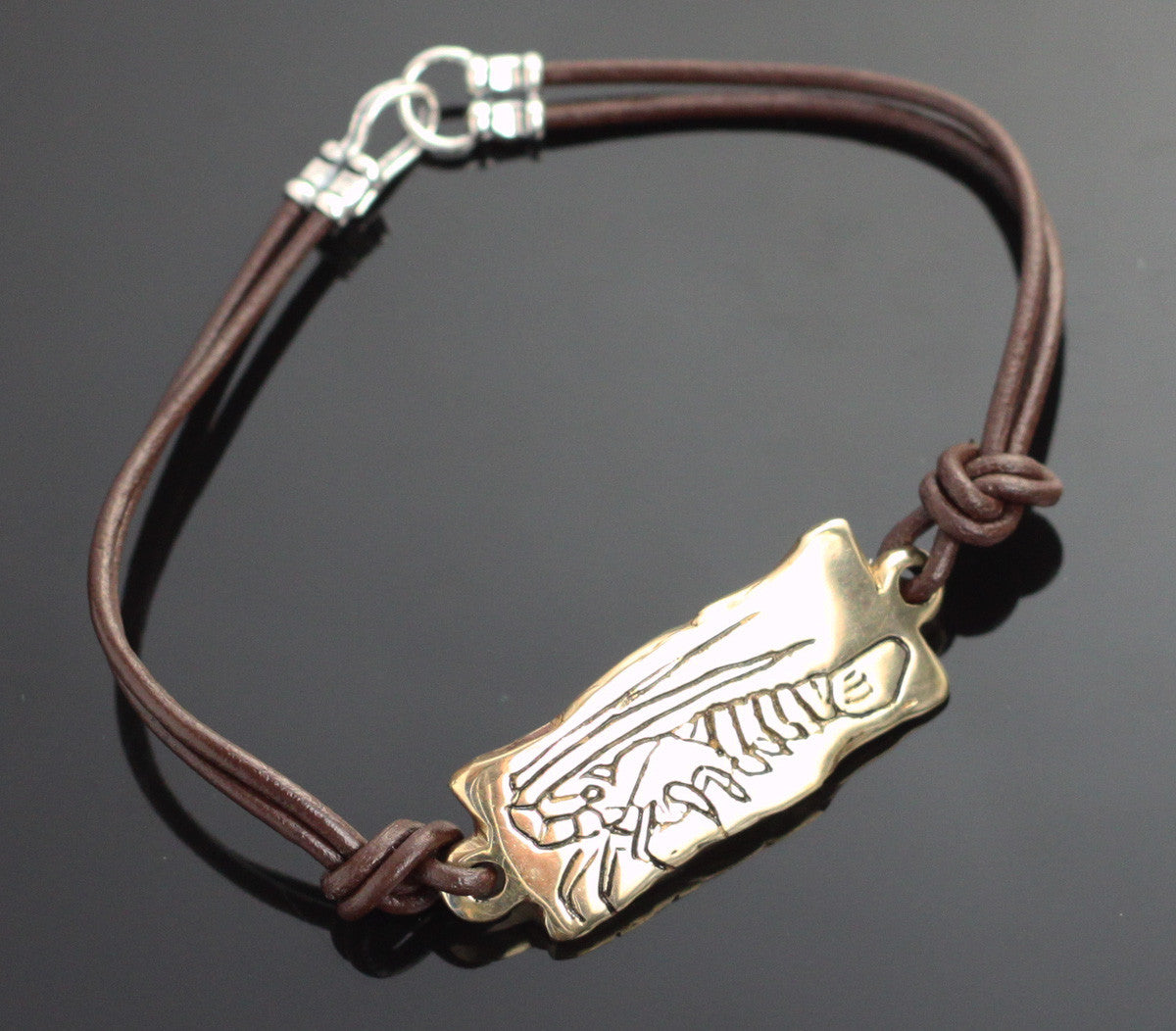 Bronze Lobster Tag Bracelet on Double Leather by Anisa Jewelry