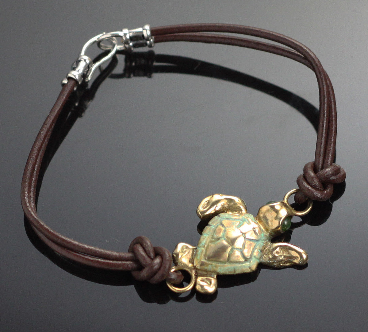 Bronze Loggerhead Sea Turtle Bracelet on Leather by Anisa Jewelry