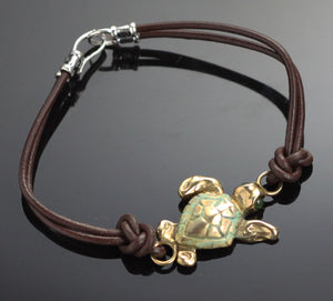 Bronze Loggerhead Sea Turtle Bracelet on Leather by Anisa Jewelry