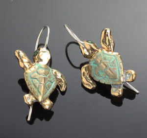 Bronze Loggerhead Earrings with Jade Eyes by Anisa Jewelry