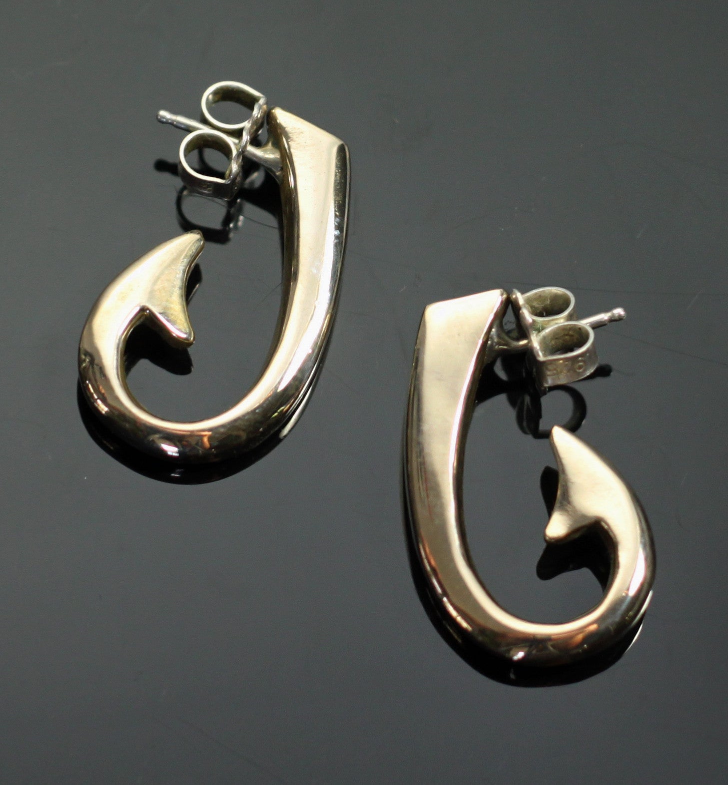 Small Bronze J Hook Earrings with Sterling Silver Posts by Anisa Jewelry