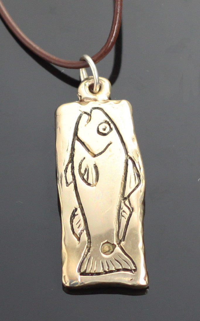 Bronze Redfish Tag Pendant on Leather Cord by Anisa Jewelry