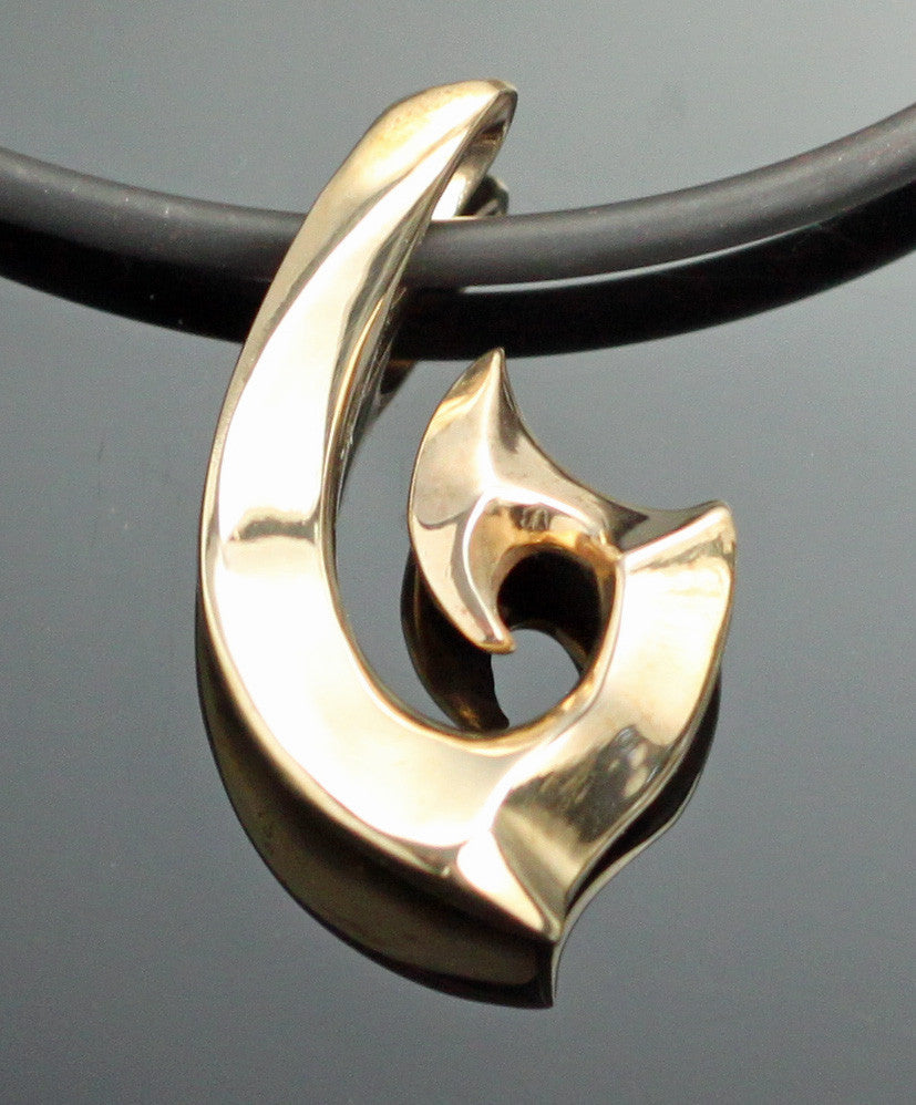 Bronze Tribal Hook Pendant on Brown Leather Cord by Anisa Jewelry