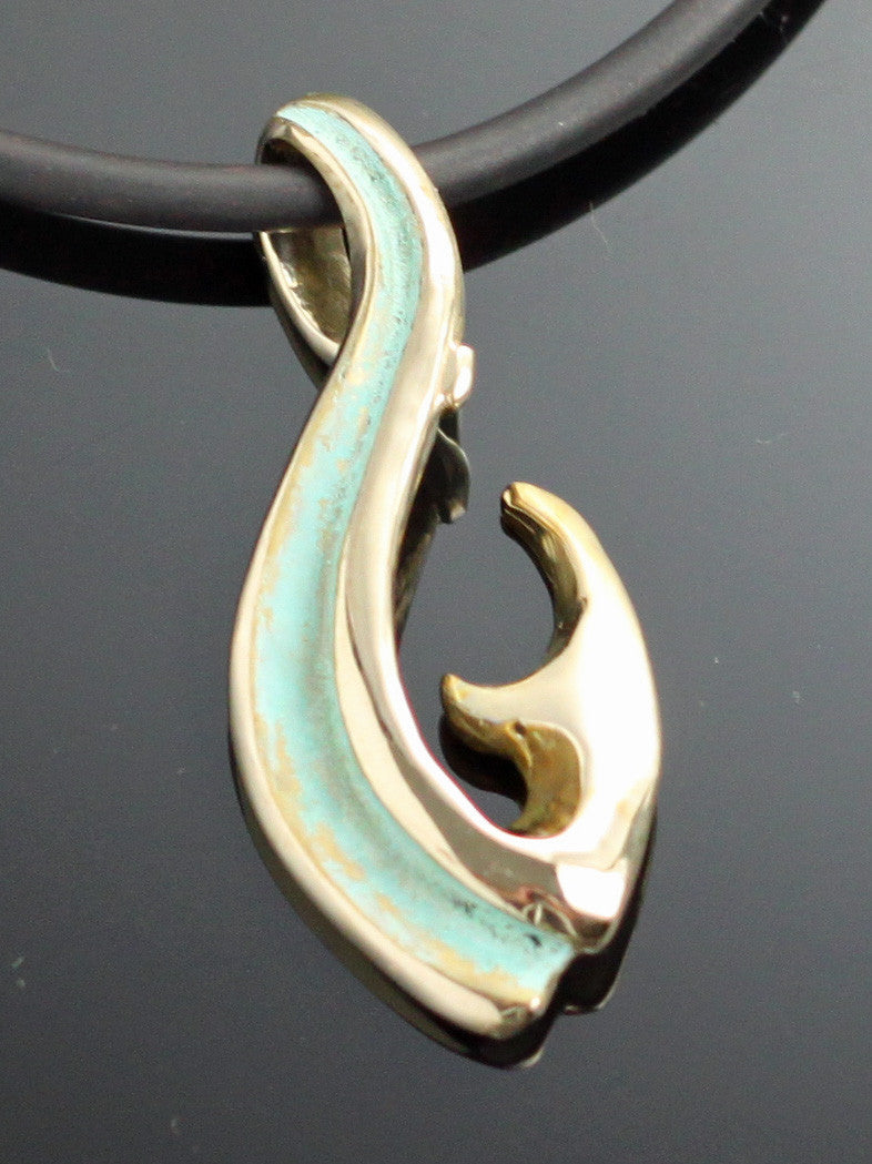 Bronze Grooved Hook Pendant on Brown Leather by Anisa Jewelry