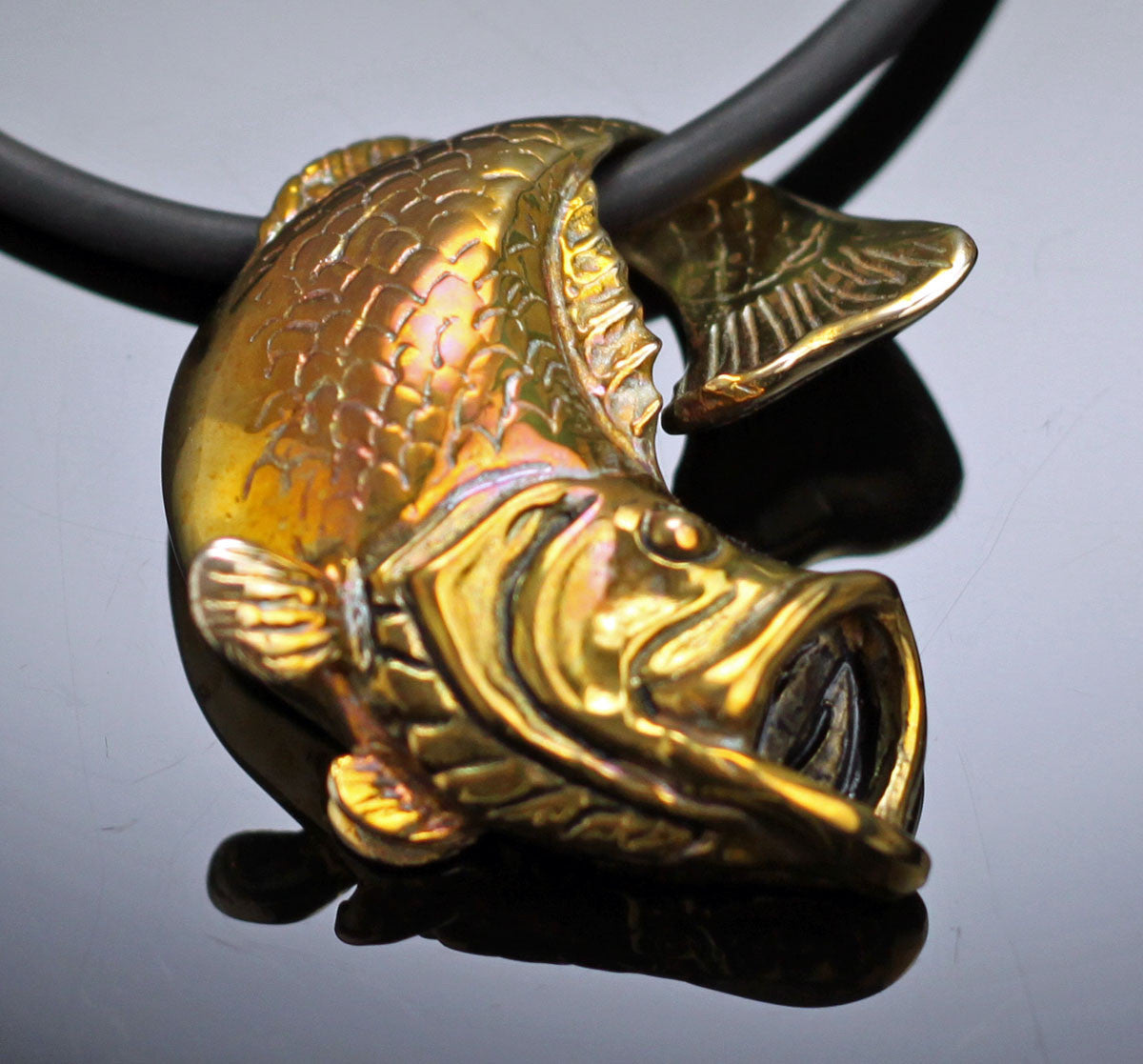Bronze Bass Pendant on Brown Leather Cord by Anisa Jewelry