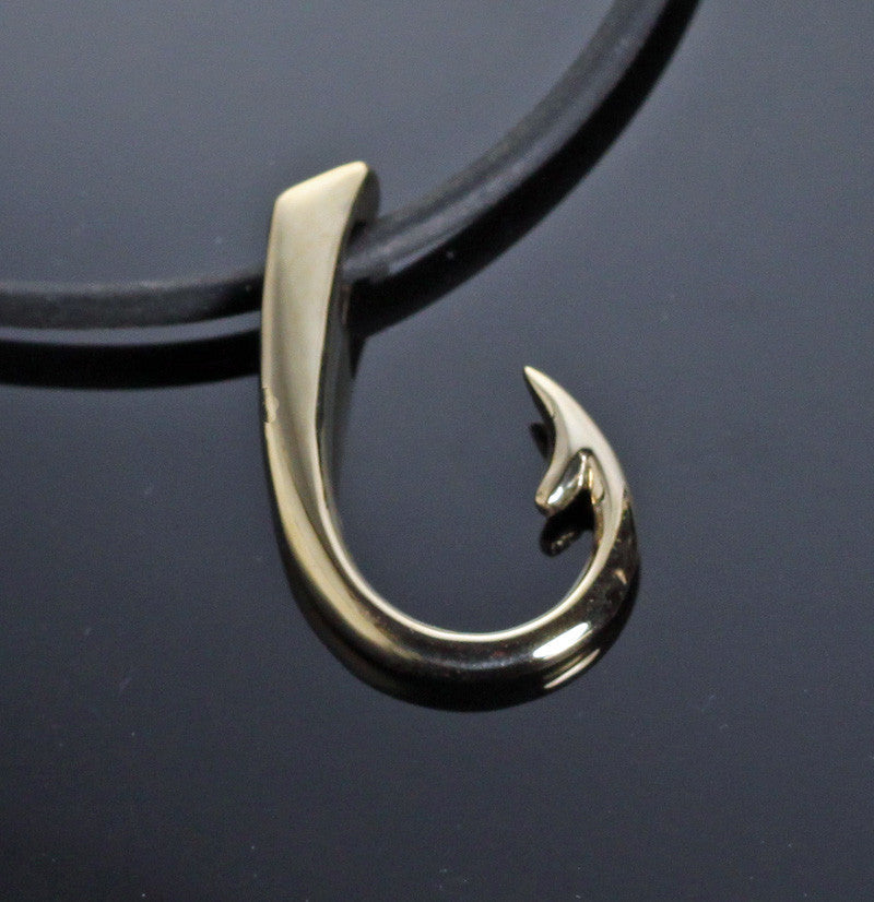 Large Bronze Hook Pendant on Leather Cord by Anisa Jewelry