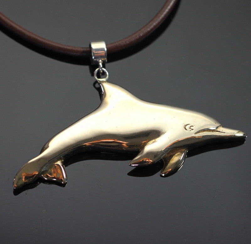 Bronze Dolphin Pendant on Leather Cord by Anisa Jewelry