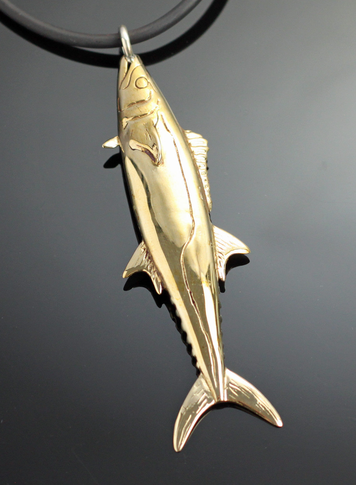 Bronze Kingfish Pendant on Leather Cord by Anisa Jewelry