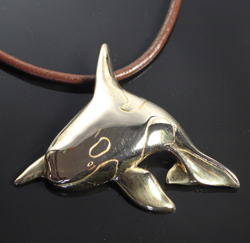Bronze Orca Pendant on Leather Cord by Anisa Jewelry