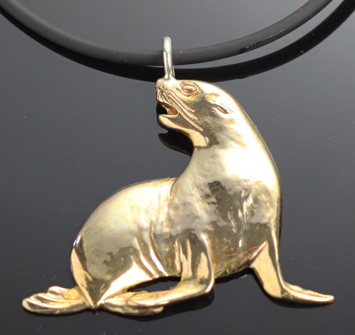 Bronze Sea Lion Pendant on Leather Cord by Anisa Jewelry