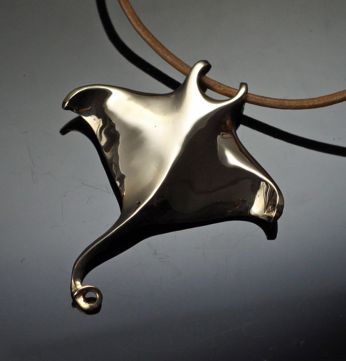 Bronze Manta Ray Pendant on Leather Cord by Anisa Jewelry
