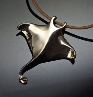 Bronze Manta Ray Pendant on Leather Cord by Anisa Jewelry