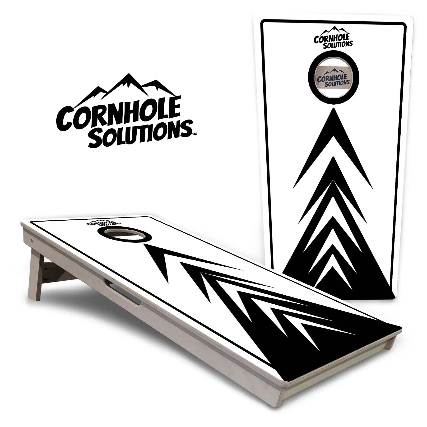 B&W Arrows Cornhole Boards - Professional Tournament Series by Cornhole Solutions, custom cornhole board main product photo