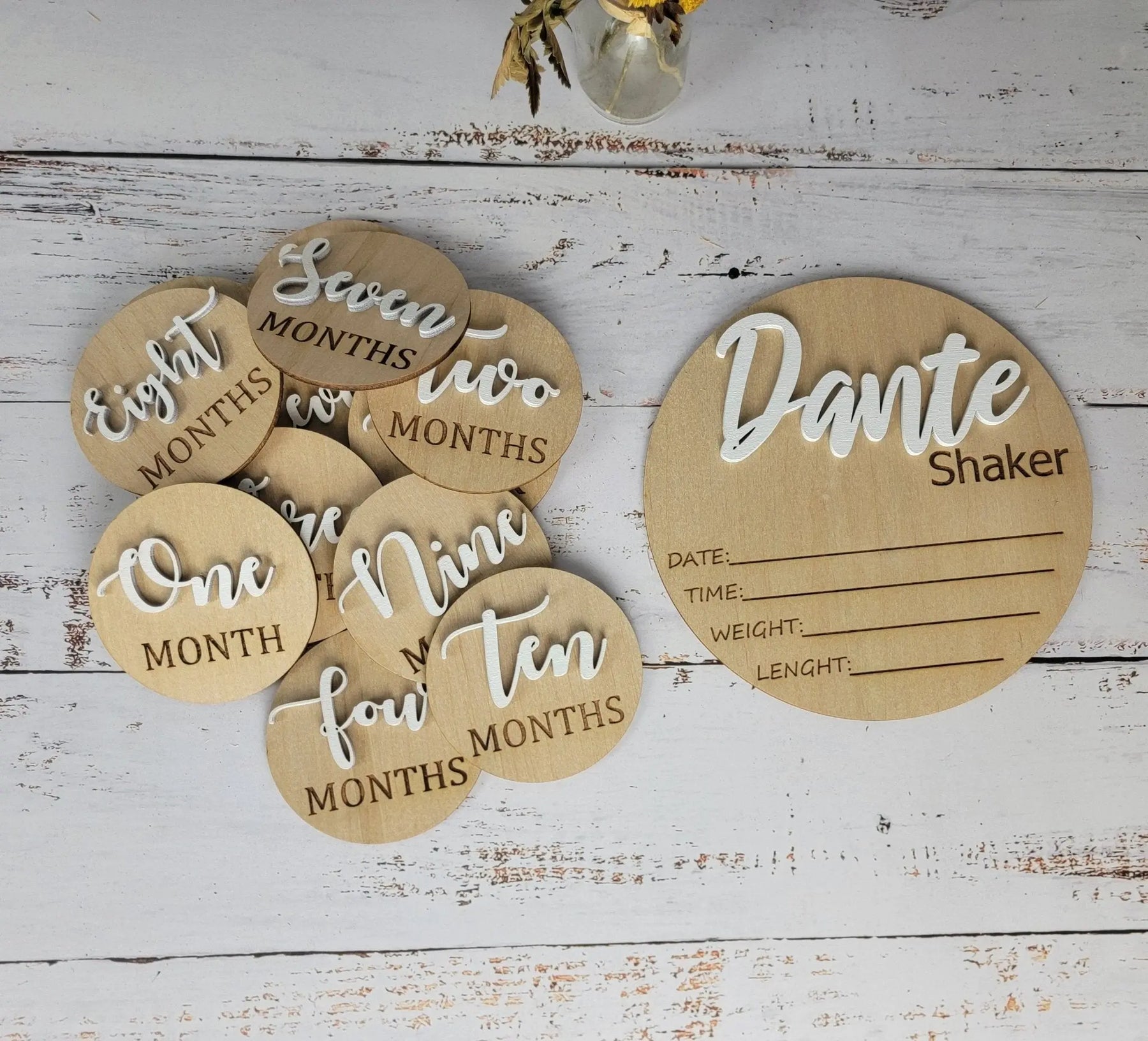 Baby Announcement Sign With Birth Stats and Milestone Discs by EverLee Creations, Southern home decor main product photo
