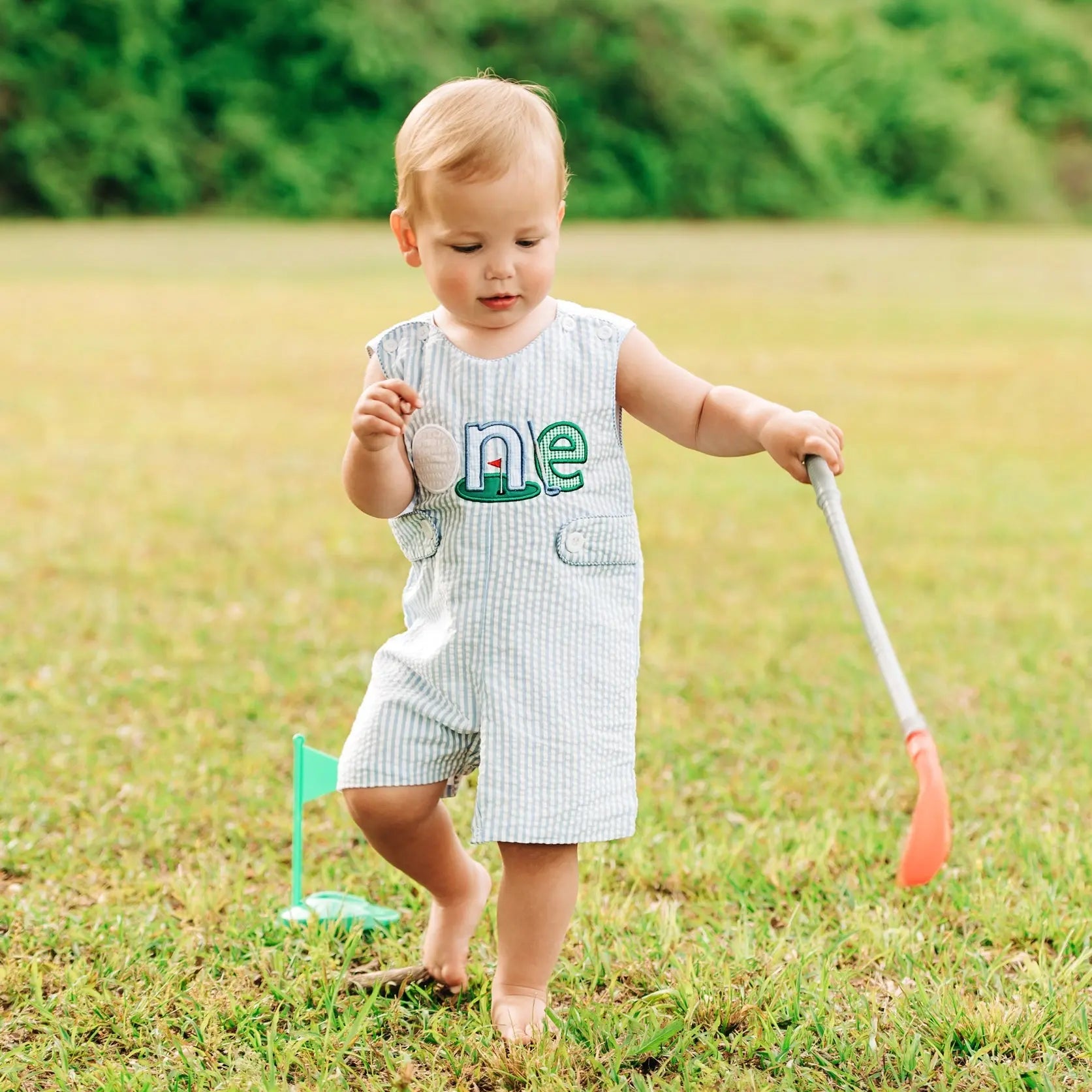 Baby Boy First Birthday Golf Outfit | Hole-In-One Jon Jon by Seven Lantern Lane, children's boutique clothing main product photo