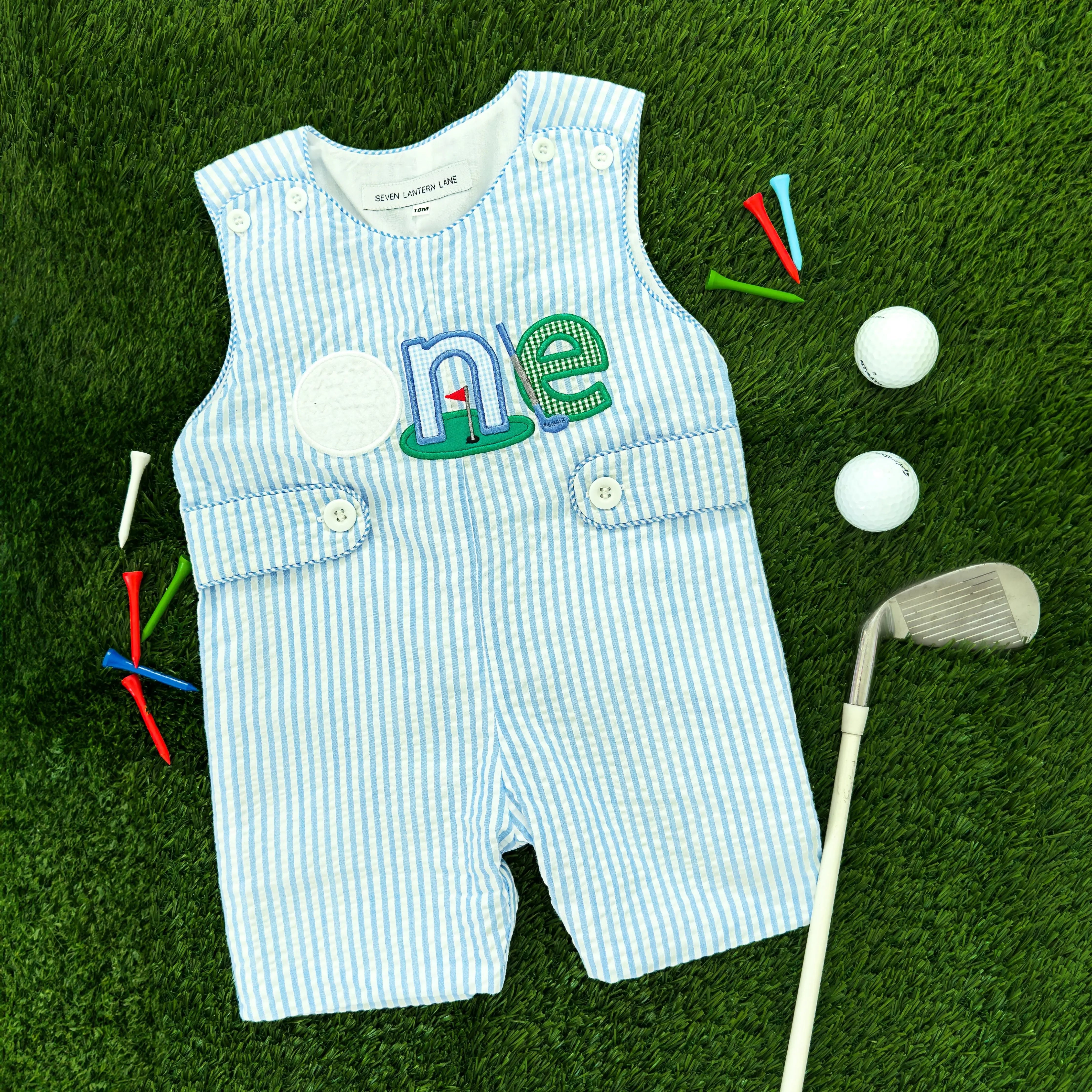Baby Boy First Birthday Golf Outfit | Hole-In-One Jon Jon by Seven Lantern Lane, children's boutique clothing detail photo 2