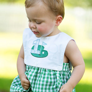 Baby Boy First Birthday Golf Outfit | Hole-In-One Reversible Golf Bubble by Seven Lantern Lane, children's boutique clothing detail photo 6