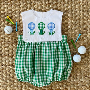 Baby Boy First Birthday Golf Outfit | Hole-In-One Reversible Golf Bubble by Seven Lantern Lane, children's boutique clothing detail photo 9